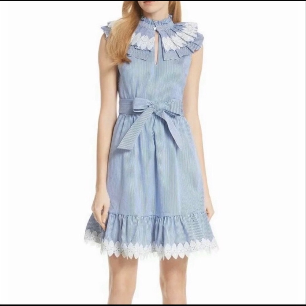 Ted Baker Kikkii Bib Lace Applique Dress Blue White Stripe Dress Size 1
